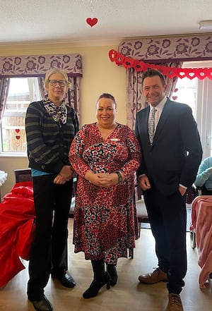 MP for Stoke-on-Trent North, David Williams and Councillor Jane Ashworth OBE, Leader of Stoke-on-Trent City Council with Annette Janvier, Home Manager at Brindley Court Care Home