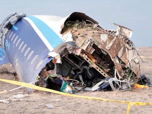 The wreckage of Azerbaijan Airlines Embraer 190