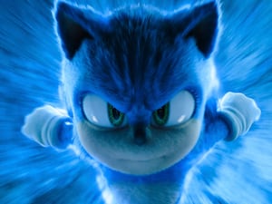 Sonic, voiced by Ben Schwartz, in a scene from Sonic The Hedgehog 3