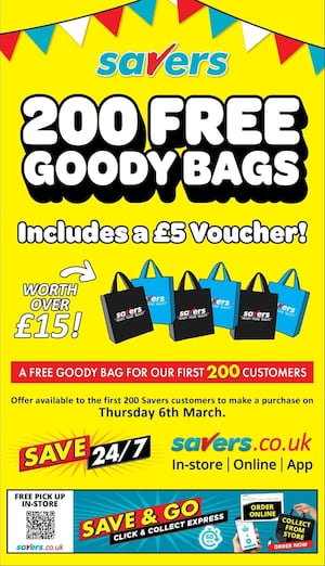 The first 200 customers could be in with a chance to win a Savers goody bag upon purchase.