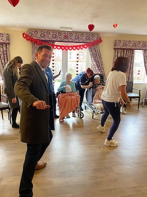 MP for Stoke-on-Trent North, David Williams taking part in HC-One Brindley Court’s exercise class