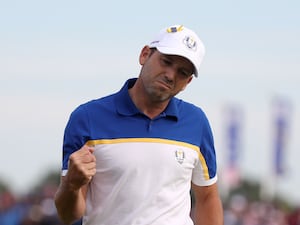 Sergio Garcia clenches his fist playing in the Ryder Cup