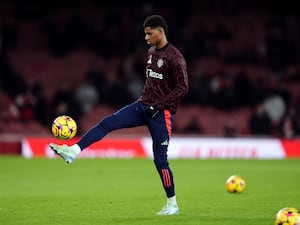 Marcus Rashford warms up