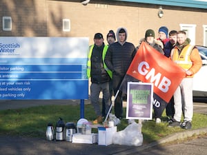 GMB Scotland members on strike outside a Scottish Water treatment centre