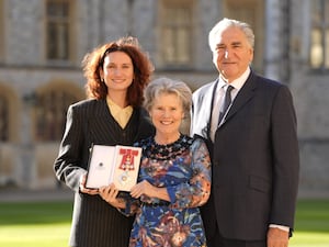 Dame Imelda Staunton with her husband Jim Carter and daughter Bessie Carter at Windsor Castle