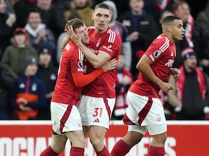 Elliot Anderson celebrates scoring Forest’s first goal