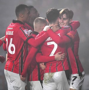 Nathan Lowe celebrates his goal.