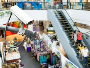 A CCTV camera in a shopping centre