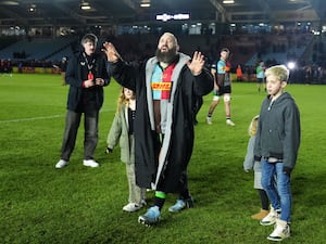 Joe Marler applauds the fans