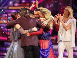 People hugging on the Strictly Come Dancing results show