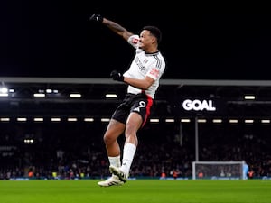 Fulham’s Rodrigo Muniz celebrates after scoring