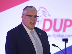 Gavin Robinson speaking at the DUP annual conference