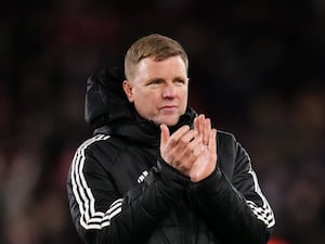 Newcastle head coach Eddie Howe applauds the fans after a Premier League defeat at Brentford