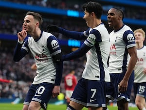 James Maddison and Tottenham players celebrate