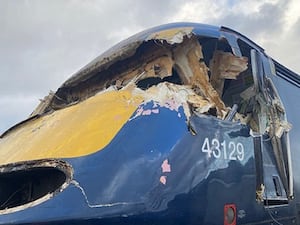 Damage to the driver’s cab of a ScotRail train in Broughty Ferry, Dundee, after it hit a tree on December 27 2023