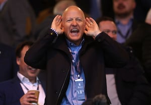 Tom Wagner, Chairman of Birmingham City, reacts in the stand prior to the Sky Bet Championship match between Birmingham City and Cardiff City at St Andrews Stadium on April 10, 2024 in Birmingham, England. (Photo by Eddie Keogh/Getty Images)