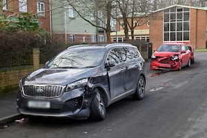 Two cars seen at the junction of East Park Way and Willenhall Road following the crash