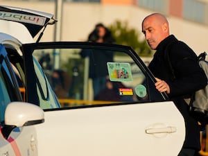 The former president of Spain’s soccer federation Luis Rubiales arrives at a court on the outskirts of Madrid