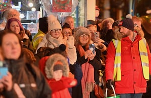 Bridgnorth Christmas Tractor Run as it passes Bridgnorth High Street.