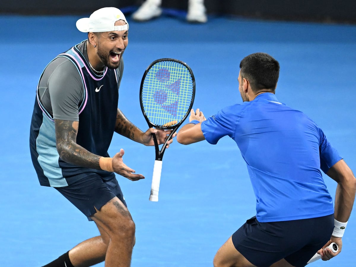 Nick Kyrgios celebrates return from injury with Novak Djokovic doubles victory