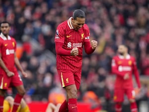 Virgil van Dijk clenches his fists and roars with delight