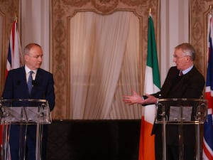 Micheal Martin (left) and Hilary Benn speaking during the British-Irish intergovernmental conference