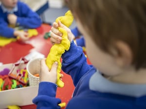 Schoolchildren during an Early Years Foundation Stage class at a primary school