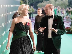 Hannah Waddingham walks with the Prince of Wales at the 2023 Earthshot Prize Awards Ceremony in Singapore