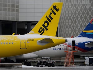 Spirit Airlines planes parked at the closed George Bush Intercontinental Airport