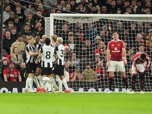 Newcastle’s Alexander Isak (second left) celebrates his opening goal