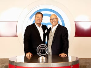 John Torode and Gregg Wallace with MasterChef trophy