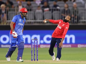 Adil Rashid bowls during an ICC Men’s T20 World Cup game against Afghanistan