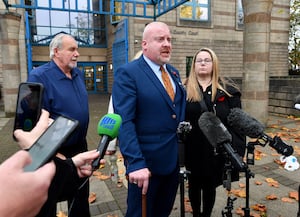 Family members of Ben Corfield and Liberty Charris leave Wolverhampton Crown Court after the sentencing of Dhiya Al Maamoury. Damian and Lynette Corfield talk to the media.