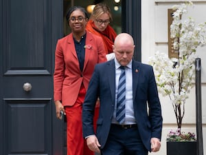 Newly-elected leader of the Conservative Party Kemi Badenoch leaves party headquarters in central London