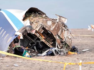 The wreckage of Azerbaijan Airlines Embraer 190