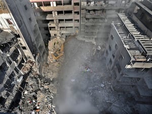 Destroyed buildings and rubble