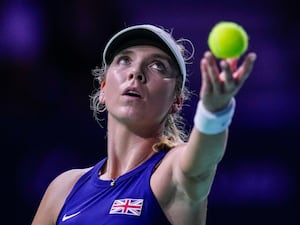 Katie Boulter prepares to serves against Germany’s Laura Siegemund