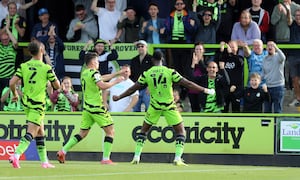 Walsall striker Jamille Matt celebrating scoring for Forest Green in 2021. (Photo by Pete Norton/Getty Images)