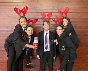 Pic cap: Year 9 students (from left) Isabella Campbell, Ella Martin-Howell, Oliver Gilbert, Lilla Hughes and Olivia Cramp-Gibbons gearing up for the Rudolph Run