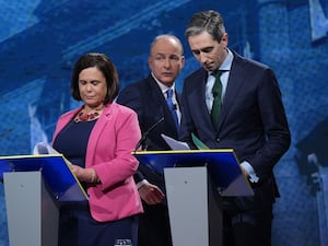 Sinn Fein leader Mary Lou McDonald, Fianna Fail leader Micheal Martin and Fine Gael leader Simon Harris