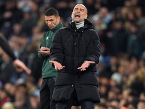 Manchester City manager Pep Guardiola shows his anguish on the touchline