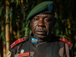 Major General Peter Cirimwami, governor of the province of Nord-Kivu, photographed at a news conference in Goma, DR of Congo