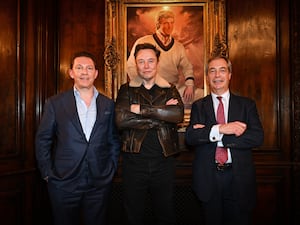 Reform UK leader Nigel Farage (right) and party treasurer Nick Candy (left) during their meeting with Elon Musk at Mar-a-Lago, the Florida home of US President-elect Donald Trump