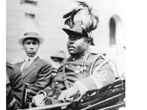 Black and white photo of Marcus Garvey