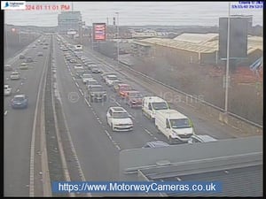 Traffic building near Junction 1. Photo: MotorwayCameras.co.uk