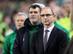 Republic of Ireland manager Martin O’Neill (right) and assistant Roy Keane during an international friendly against Northern Ireland at the Aviva Stadium