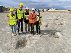 Kirsty Edgar, Richard Butler, Duncan Murdock, Alice Roberts, and Emma Nicholls at a quarry