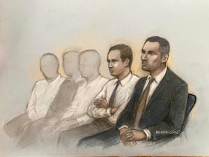 A court artist sketch of Antony Snook (right), who was jailed for life for murdering Max Dixon and Mason Rist