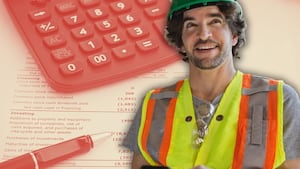 Man in hi viz with accountancy graphic