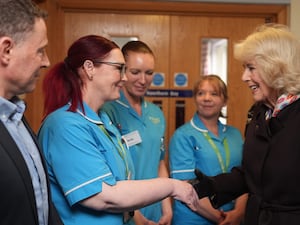 Queen Camilla meets staff at Prospect Hospice in Swindon